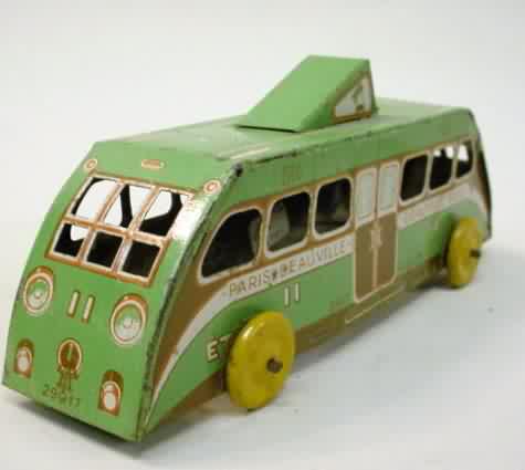 bus toy paris tin driver figure upper maker roof known wheels france window yellow antique